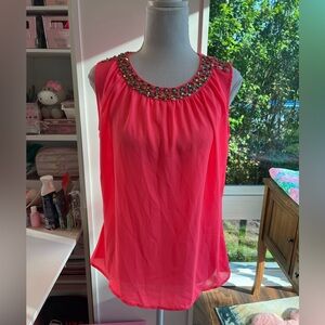 Meghan LA NWOT Keyhole neck blouse in pink with rhinestones Size M